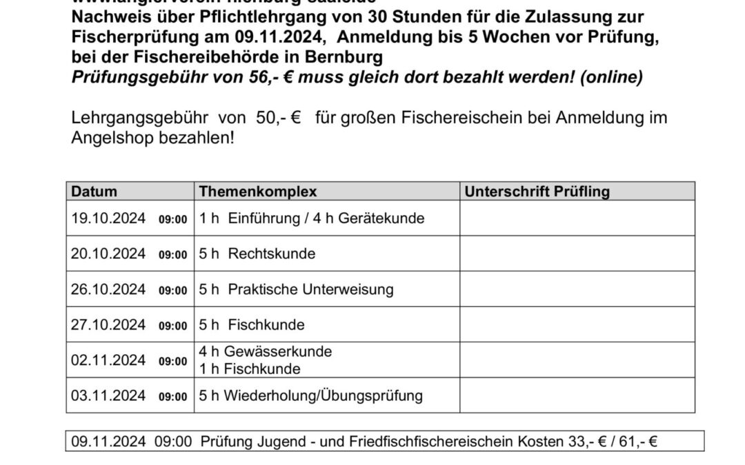 Termine für den Fischereischein